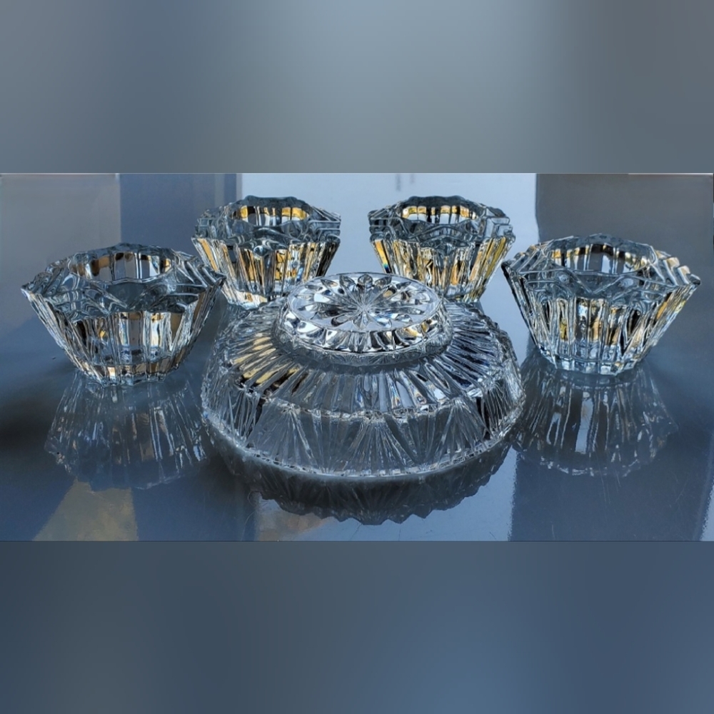 5pc "Prism" Crystal (4) Votive Holders & (1) 6" Crystal Bowl/Pillar🕯 Holder - Picture 14 of 16
